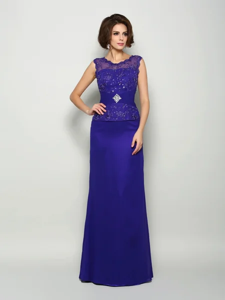 A-Line/Princess V-neck Floor-Length Satin Mother Of The Bride Dresses With Beading