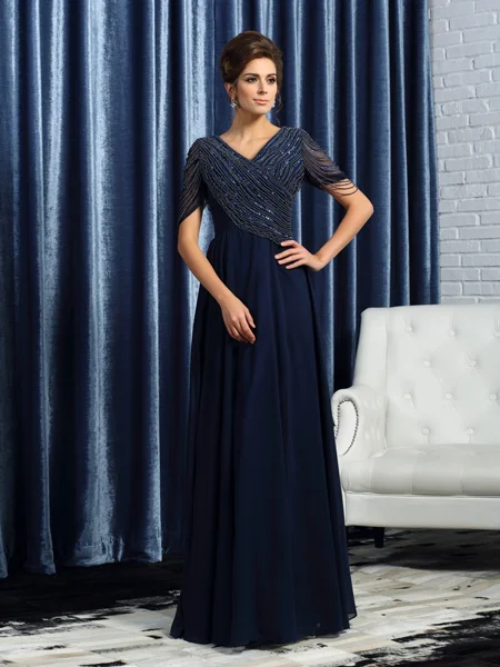 A-Line/Princess V-neck Floor-Length Chiffon Mother of the Bride Dresses