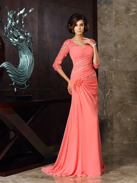 Trumpet/Mermaid Sweetheart Sweep Train Chiffon Mother of the Bride Dresses