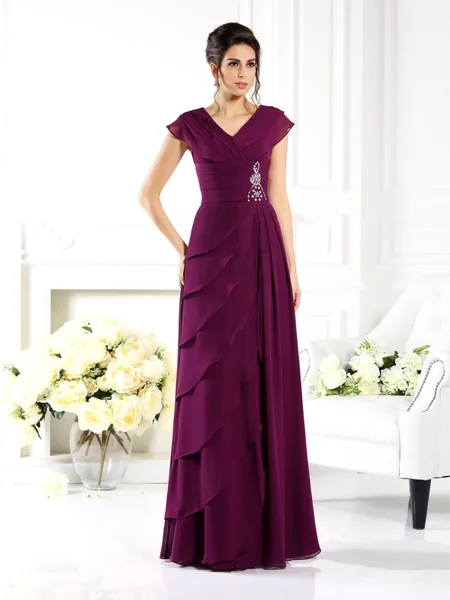 A-Line/Princess V-neck Floor-Length Chiffon Mother of the Bride Dresses
