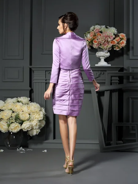 Sheath/Column Straps Short/Mini Satin Mother of the Bride Dresses With Ruffles