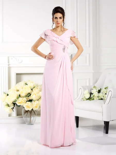 A-Line/Princess V-neck Floor-Length Chiffon Mother of the Bride Dresses With Ruffles