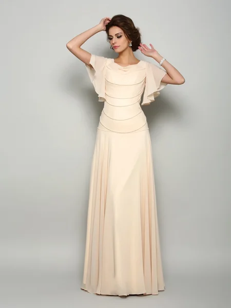 A-Line/Princess Square Floor-Length Chiffon Mother of the Bride Dresses With Beading