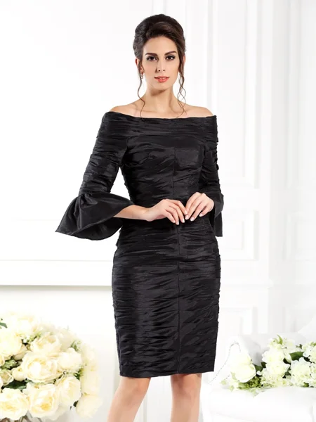 Sheath/Column Off-the-Shoulder Short/Mini Taffeta Mother of the Bride Dresses With Ruffles