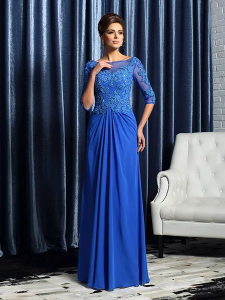 A-Line/Princess Bateau Floor-Length Chiffon Mother of the Bride Dresses With Appliques Lace
