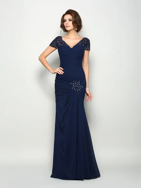 Trumpet/Mermaid V-neck Floor-Length Chiffon Mother of the Bride Dresses With Beading