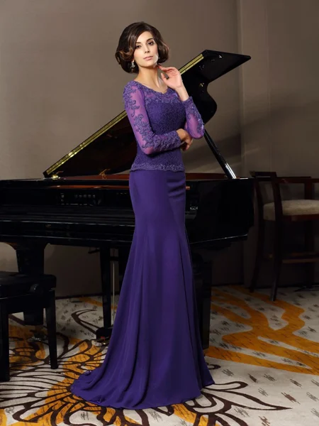 A-Line/Princess Scoop Floor-Length Chiffon Mother of the Bride Dresses With Appliques Lace