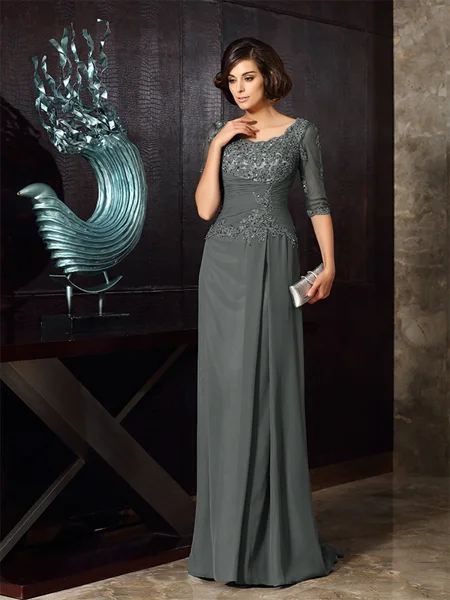 A-Line/Princess Scoop Floor-Length Chiffon Mother of the Bride Dresses With Appliques Lace