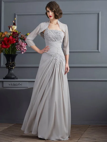 A-Line/Princess One-Shoulder Floor-Length Chiffon Mother of the Bride Dresses With Beading