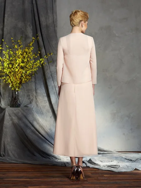 A-Line/Princess Straps Tea-Length Chiffon Mother of the Bride Dresses With Appliques Lace