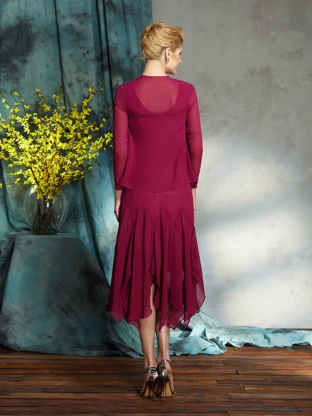 A-Line/Princess Scoop Knee-Length Chiffon Mother of the Bride Dresses With Appliques Lace