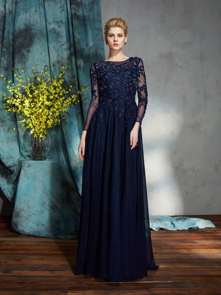 A-Line/Princess Scoop Floor-Length Chiffon Mother of the Bride Dresses With Appliques Lace