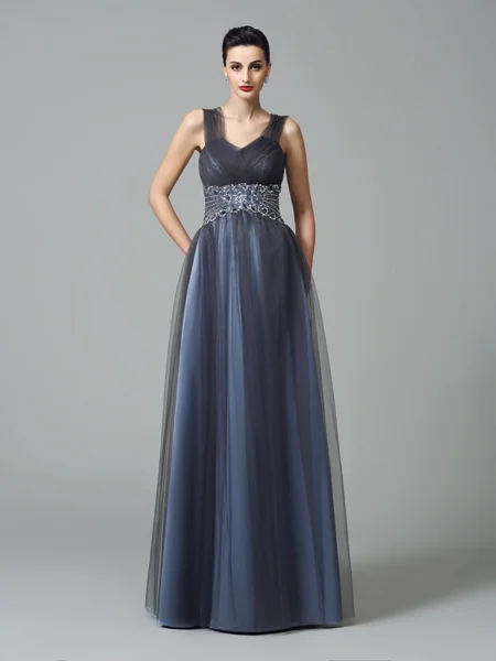 A-Line/Princess Straps Floor-Length Net Mother of the Bride Dresses With Pockets