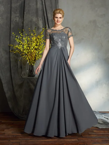 A-Line/Princess Scoop Floor-Length Chiffon Mother of the Bride Dresses With Appliques Lace