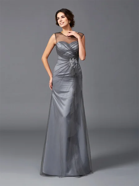 Sheath/Column Scoop Floor-Length Net Mother of the Bride Dresses With Beading