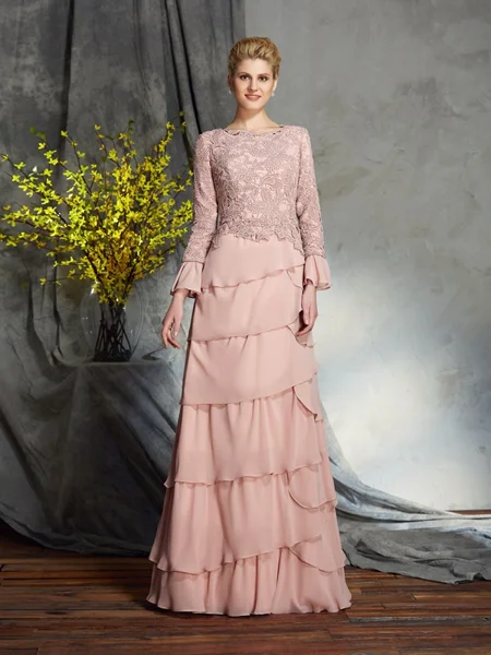 Sheath/Column Scoop Floor-Length Chiffon Mother of the Bride Dresses With Ruffles