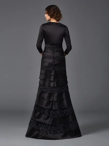 Sheath/Column Strapless Floor-Length Satin Mother of the Bride Dresses With Beading