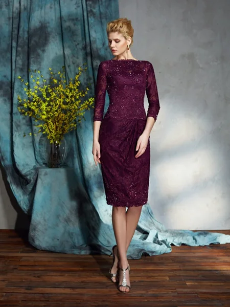 Sheath/Column Bateau Knee-Length Lace Mother of the Bride Dresses With Lace