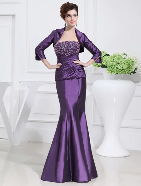 Trumpet/Mermaid Strapless Floor-Length Taffeta Mother of the Bride Dresses With Beading