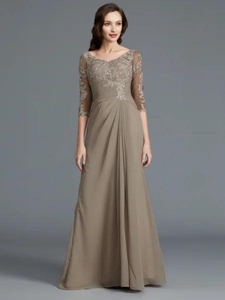 A-Line/Princess Scoop Floor-Length Chiffon Mother of the Bride Dresses With Appliques Lace