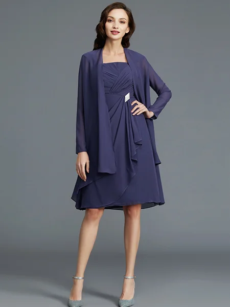 Sheath/Column Straps Knee-Length Chiffon Mother of the Bride Dresses