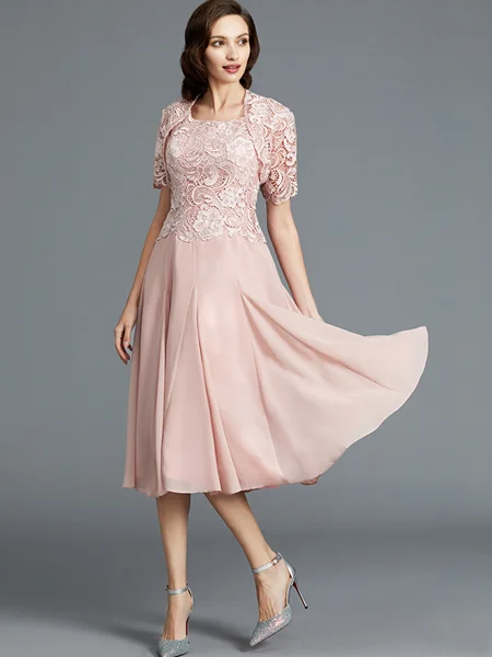 A-Line/Princess Scoop Tea-Length Chiffon Mother of the Bride Dresses