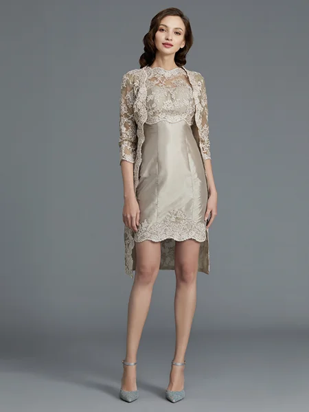 Sheath/Column Scoop Knee-Length Taffeta Mother of the Bride Dresses With Appliques Lace