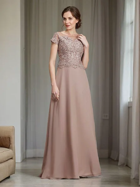 A-Line/Princess Scoop Floor-Length Chiffon Mother of the Bride Dresses With Appliques Lace