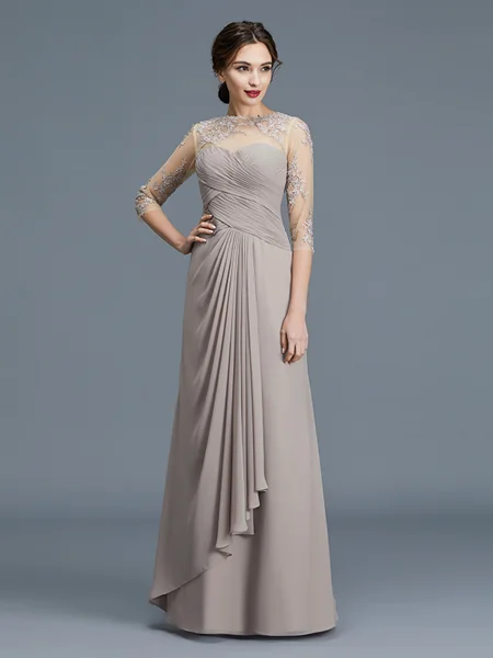 A-Line/Princess Sheer Neck Floor-Length Chiffon Mother of the Bride Dresses With Ruffles