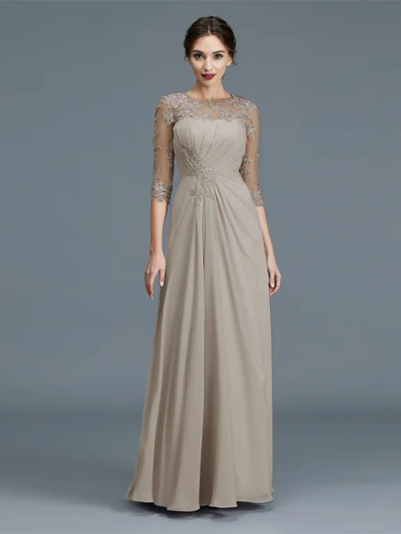 A-Line/Princess Scoop Floor-Length Chiffon Mother of the Bride Dresses With Ruffles