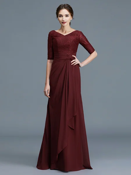 A-Line/Princess V-neck Floor-Length Chiffon Mother of the Bride Dresses With Ruffles
