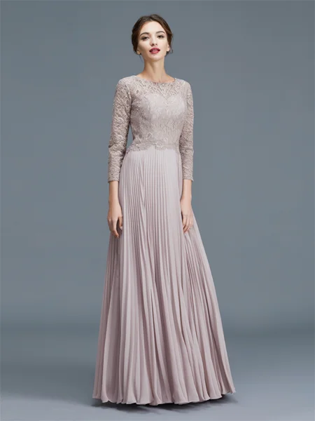 A-Line/Princess Scoop Floor-Length Chiffon Mother of the Bride Dresses With Lace
