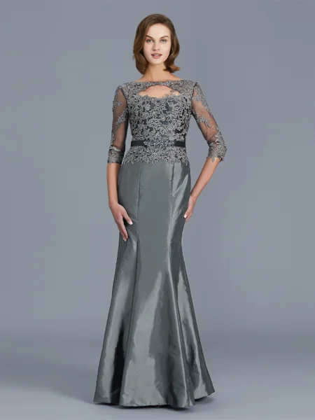 Trumpet/Mermaid Scoop Floor-Length Taffeta Mother of the Bride Dresses With Appliques Lace