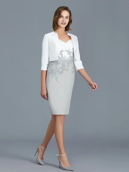 Sheath/Column V-neck Knee-Length Chiffon Mother of the Bride Dresses With Ruffles