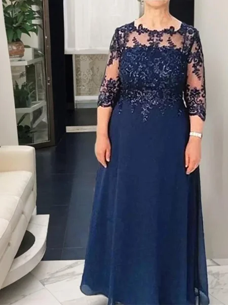 A-Line/Princess Scoop Floor-Length Chiffon Mother of the Bride Dresses With Appliques Lace
