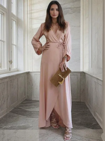 A-Line/Princess V-neck Floor-Length Silk like Satin Mother of the Bride Dresses With Belt/Sash