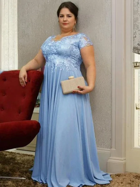 A-Line/Princess V-neck Sweep Train Silk Like Satin Mother of the Bride Dresses With Appliques Lace