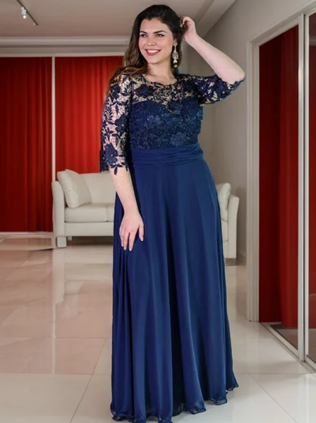 A-Line/Princess Scoop Floor-Length Chiffon Mother of the Bride Dresses With Lace