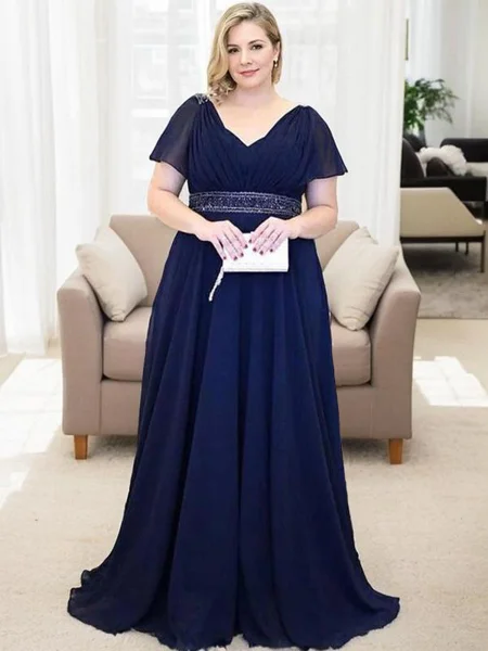 A-Line/Princess V-neck Sweep Train Chiffon Mother of the Bride Dresses With Ruffles