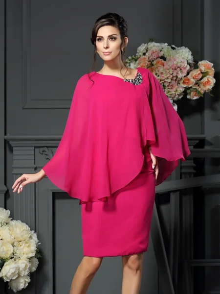 Sheath/Column Scoop Knee-Length Chiffon Mother of the Bride Dresses With Beading