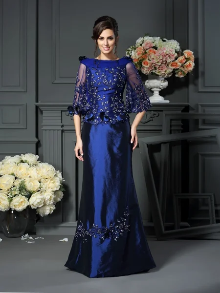 A-Line/Princess Scoop Floor-Length Taffeta Mother of the Bride Dresses With Beading