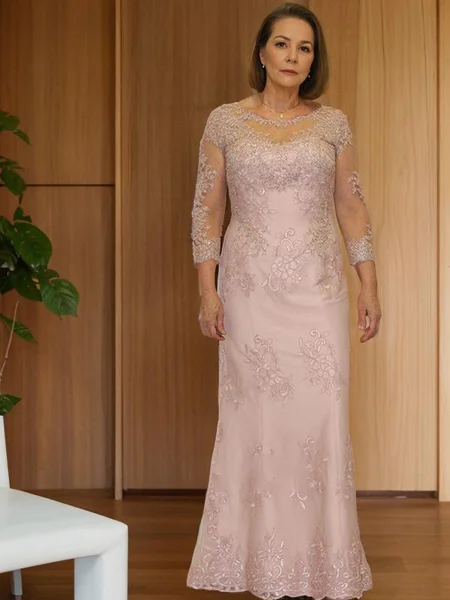 Sheath/Column Scoop Floor-Length Lace Mother of the Bride Dresses With Appliques Lace