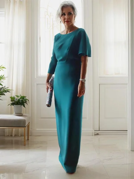 Sheath/Column Scoop Floor-Length Silk like Satin Mother of the Bride Dresses