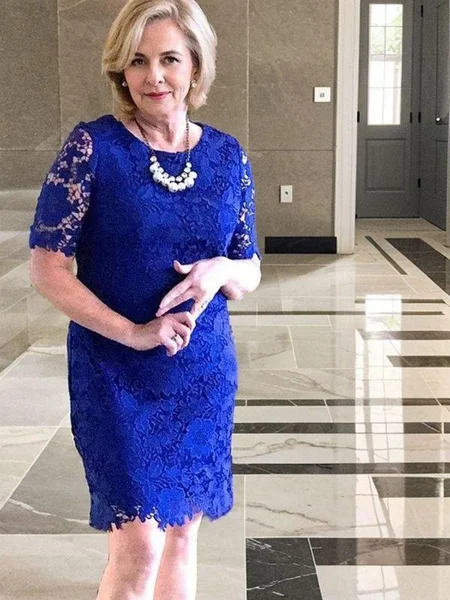 Sheath/Column Scoop Short/Mini Lace Mother of the Bride Dresses