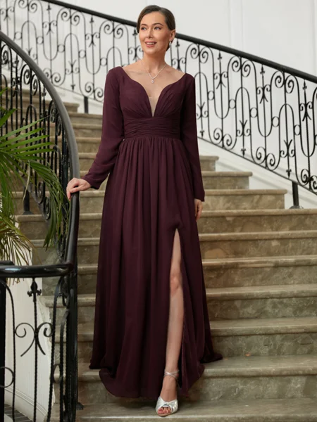 A-Line/Princess V-neck Floor-Length Chiffon Mother of the Bride Dresses With Ruffles