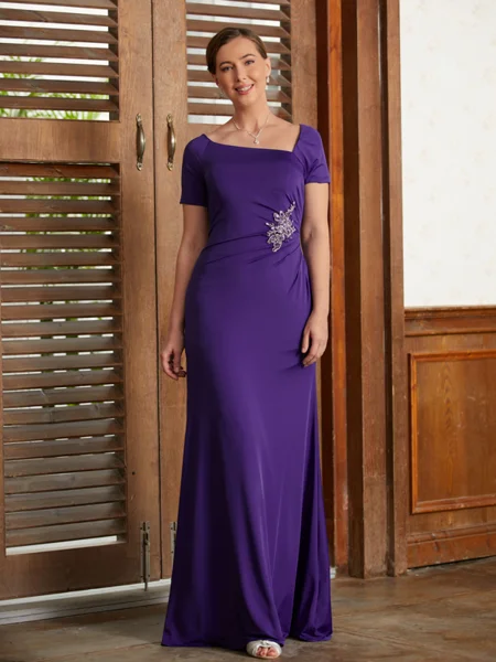 Sheath/Column Square Floor-Length Jersey Mother of the Bride Dresses With Beading