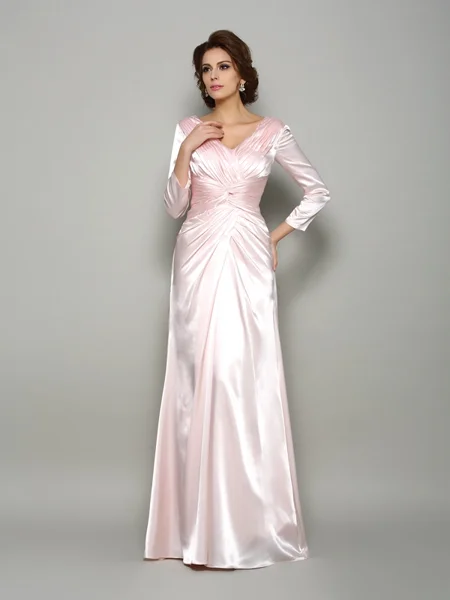 A-Line/Princess V-neck Floor-Length Silk like Satin Mother of the Bride Dresses With Ruffles