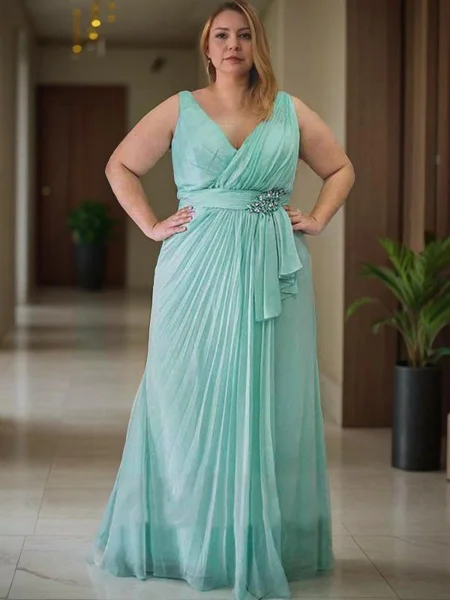 A-line/Princess V-neck Floor-Length Chiffon Mother of the Bride Dresses With Ruched