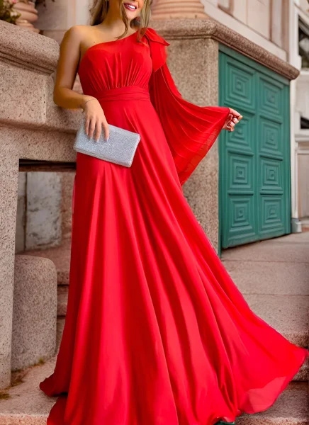 A-line One-Shoulder Pleated...