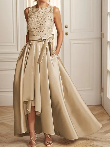 A-line/Princess Scoop Sleeveless Asymmetrical Satin Mother of the Bride Dress